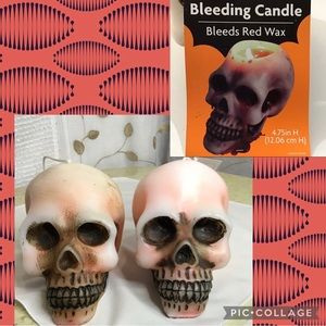 Two White Bleeding Skull Halloween Decor Candles NEW! Spooky Scary Decor